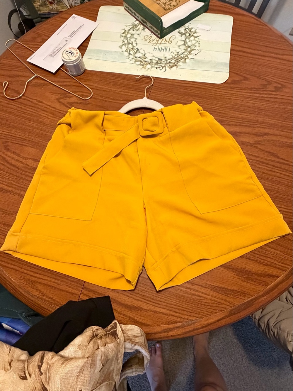 Moda International Mustard Yellow High-Waist Belted Women's Shorts
